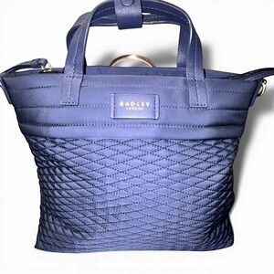 Radley London Penton Mews Medium Zip Top Quilted  Tote Navy Blue Gold Hardware
